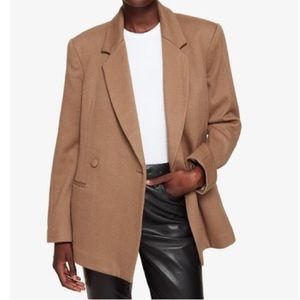 Anine Bing Camel Tan Kaia 100% Wool Modern Double Breasted Blazer Jacket S/P